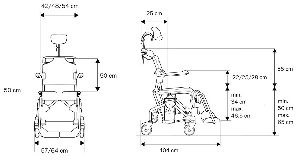 wymiary wózek sanitarny swift mobile 2 tilt etac